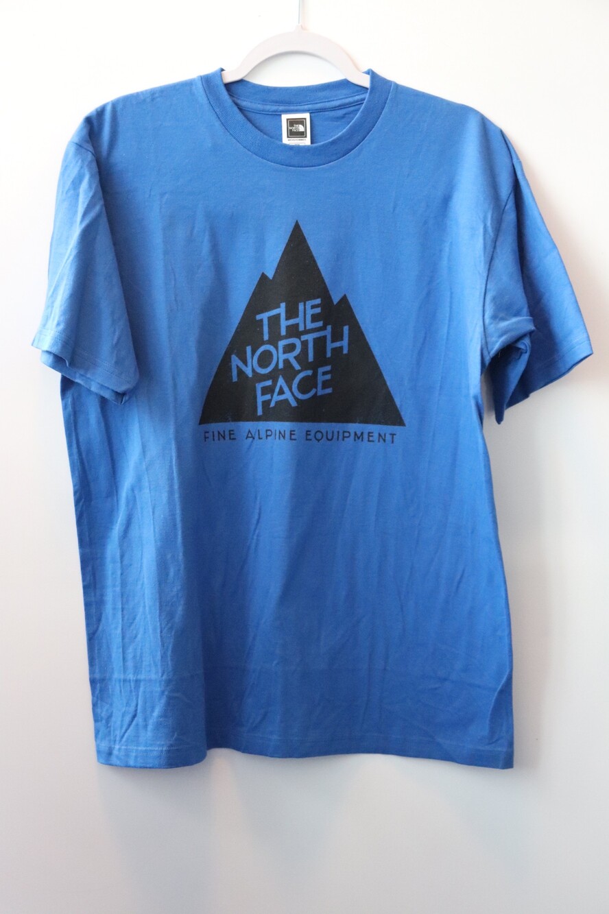 The North Face Mens Medium Blue T-Shirt Mountain Logo Cotton